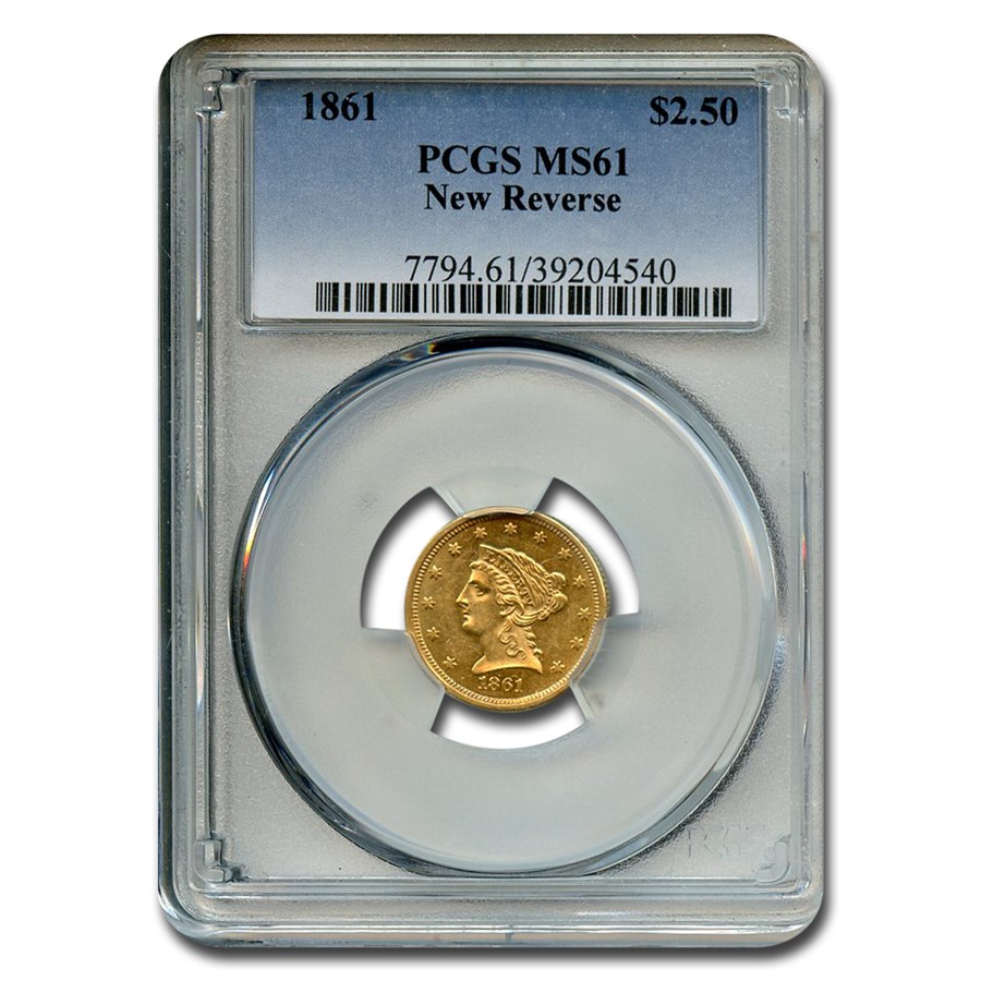 1861 $2.50 Liberty Gold Quarter Eagle Type 2 MS-61 PCGS