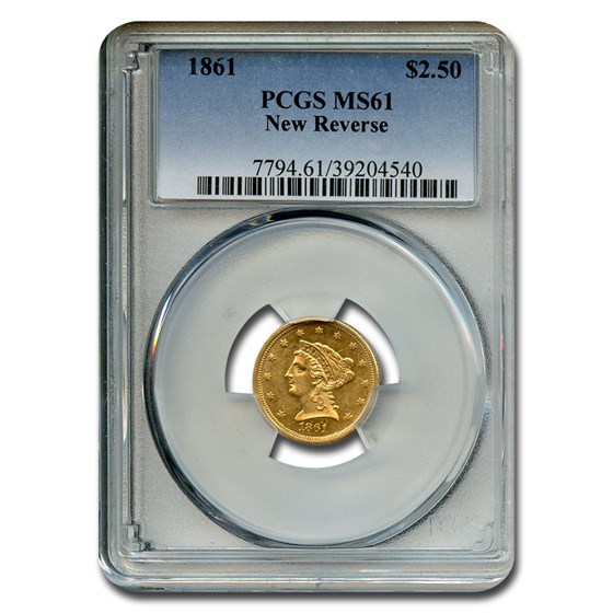 1861 $2.50 Liberty Gold Quarter Eagle Type 2 MS-61 PCGS 1861 $2.50 Liberty Gold Quarter Eagle Type 2 MS-61 PCGS
