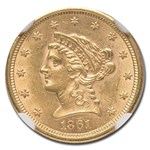 1861 $2.50 Liberty Gold Quarter Eagle Type 2 MS-62 NGC