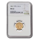 1861 $2.50 Liberty Gold Quarter Eagle Type 2 MS-62 NGC