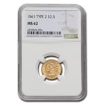 1861 $2.50 Liberty Gold Quarter Eagle Type 2 MS-62 NGC