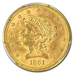 1861 $2.50 Liberty Gold Quarter Eagle Type 2 MS-62 PCGS