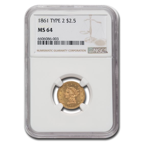1861 $2.50 Liberty Gold Quarter Eagle Type 2 MS-64 NGC 1861 $2.50 Liberty Gold Quarter Eagle Type 2 MS-64 NGC