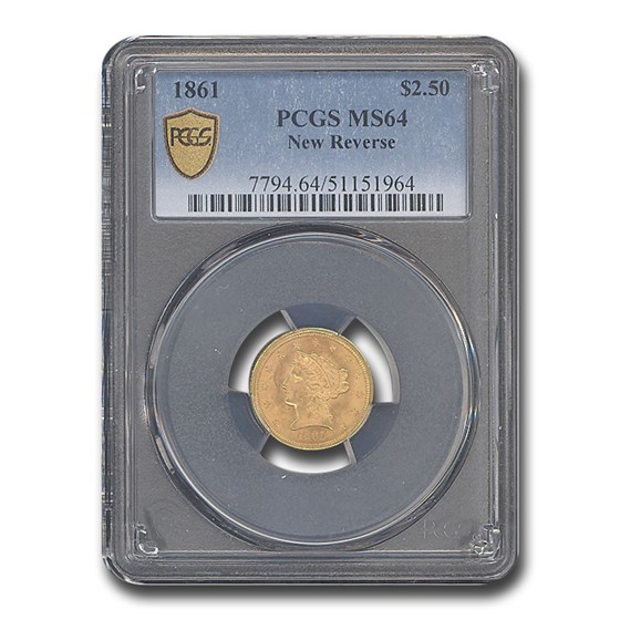 1861 $2.50 Liberty Gold Quarter Eagle Type 2 MS-64 PCGS