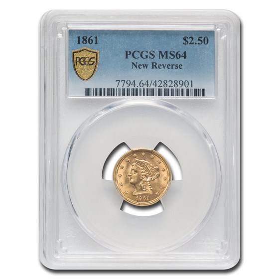 1861 $2.50 Liberty Gold Quarter Eagle Type 2 MS-64 PCGS