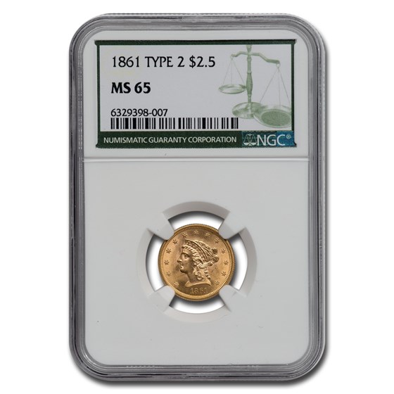 1861 $2.50 Liberty Gold Quarter Eagle Type 2 MS-65 NGC