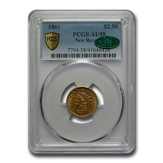 1861 $2.50 Liberty Gold Quarter Eagle Type-II AU-58 PCGS CAC
