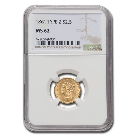 1861 $2.50 Liberty Gold Quarter Eagle Type-II MS-62 NGC 1861 $2.50 Liberty Gold Quarter Eagle Type-II MS-62 NGC