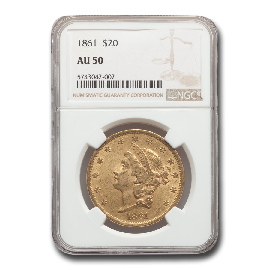 1861 $20 Liberty Gold Double Eagle AU-50 NGC