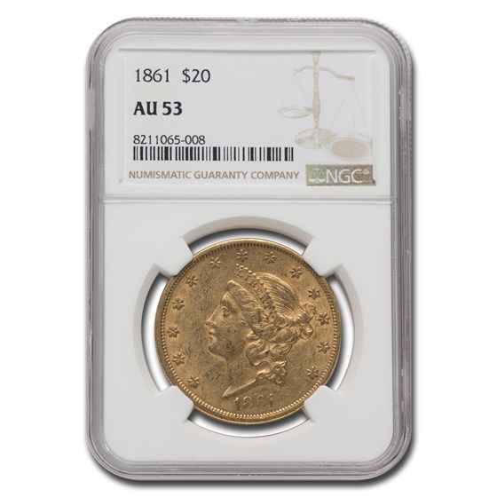1861 $20 Liberty Gold Double Eagle AU-53 NGC 1861 $20 Liberty Gold Double Eagle AU-53 NGC