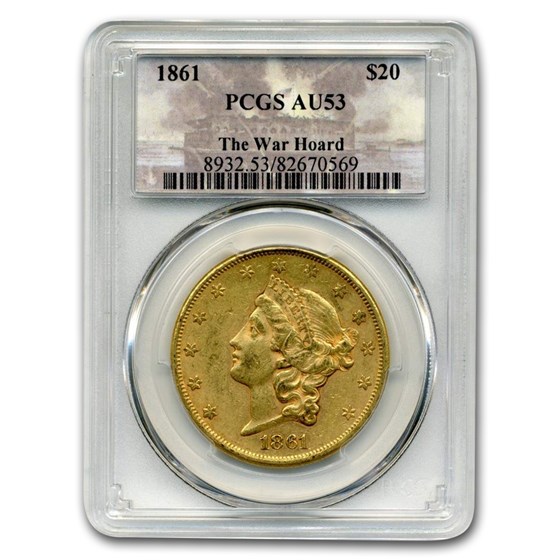 1861 $20 Liberty Gold Double Eagle AU-53 PCGS (War Hoard) 1861 $20 Liberty Gold Double Eagle AU-53 PCGS (War Hoard)