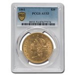 1861 $20 Liberty Gold Double Eagle AU-53 PCGS