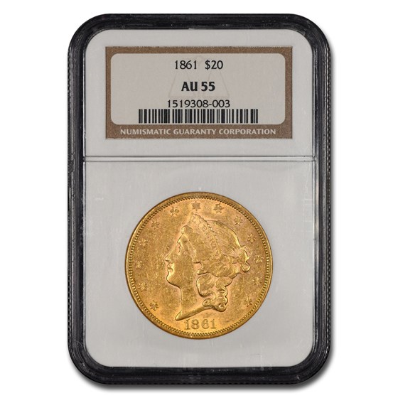 1861 $20 Liberty Gold Double Eagle AU-55 NGC 1861 $20 Liberty Gold Double Eagle AU-55 NGC