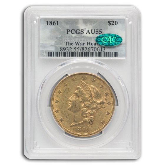 1861 $20 Liberty Gold Double Eagle AU-55 PCGS CAC 1861 $20 Liberty Gold Double Eagle AU-55 PCGS CAC