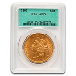 1861 $20 Liberty Gold Double Eagle AU-55 PCGS