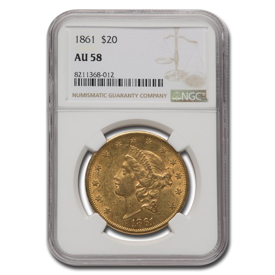 1861 $20 Liberty Gold Double Eagle AU-58 NGC 1861 $20 Liberty Gold Double Eagle AU-58 NGC