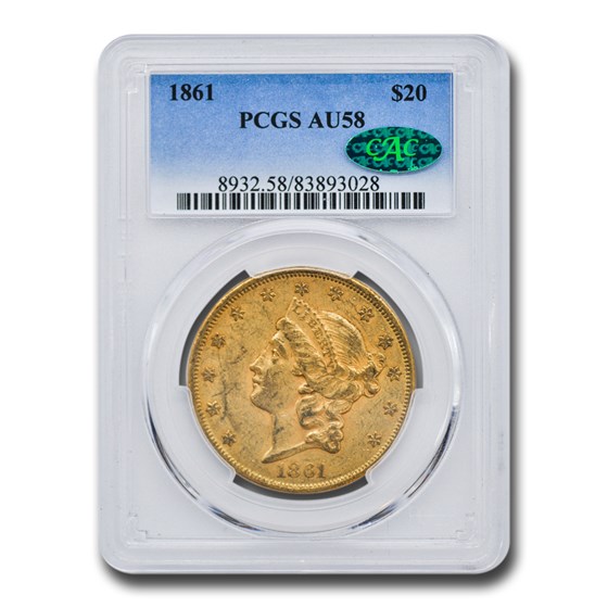 1861 $20 Liberty Gold Double Eagle AU-58 PCGS CAC 1861 $20 Liberty Gold Double Eagle AU-58 PCGS CAC