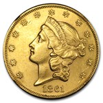 1861 $20 Liberty Gold Double Eagle AU Details (Cleaned)