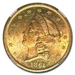 1861 $20 Liberty Gold Double Eagle MS-60 NGC