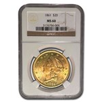 1861 $20 Liberty Gold Double Eagle MS-60 NGC
