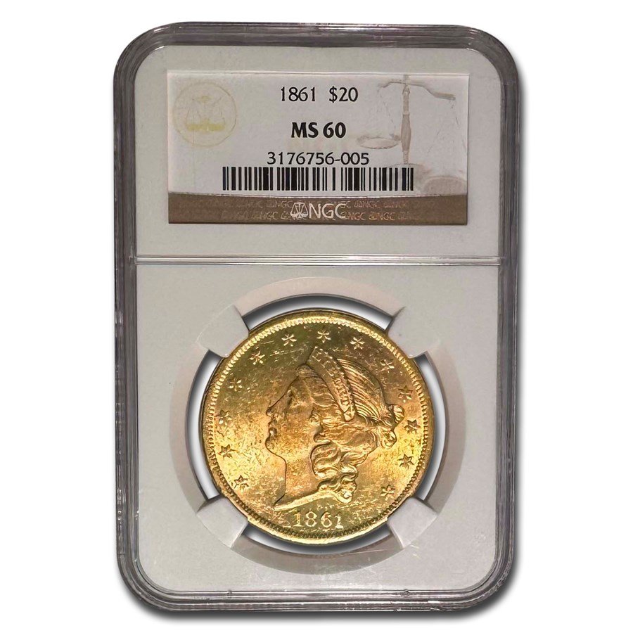 1861 $20 Liberty Gold Double Eagle MS-60 NGC