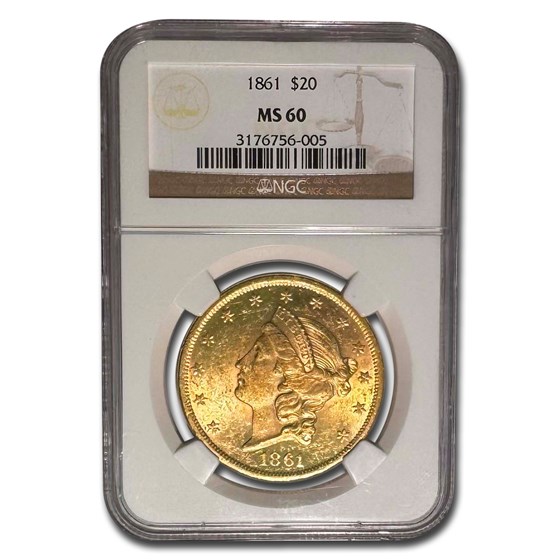 1861 $20 Liberty Gold Double Eagle MS-60 NGC 1861 $20 Liberty Gold Double Eagle MS-60 NGC