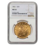 1861 $20 Liberty Gold Double Eagle MS-61 NGC