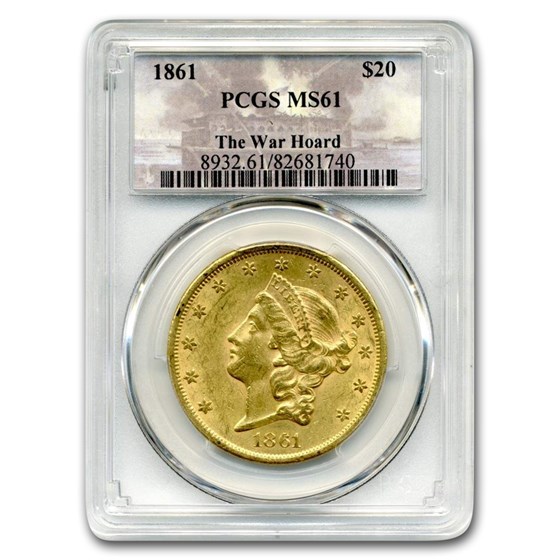 1861 $20 Liberty Gold Double Eagle MS-61 PCGS (War Hoard) 1861 $20 Liberty Gold Double Eagle MS-61 PCGS (War Hoard)