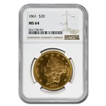 1861 $20 Liberty Gold Double Eagle MS-64 NGC