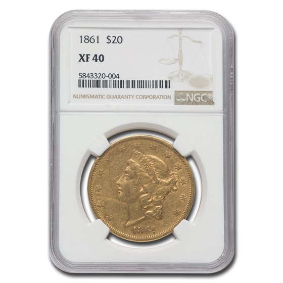 1861 $20 Liberty Gold Double Eagle XF-40 NGC