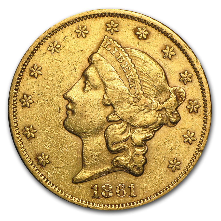 1861 $20 Liberty Gold Double Eagle XF