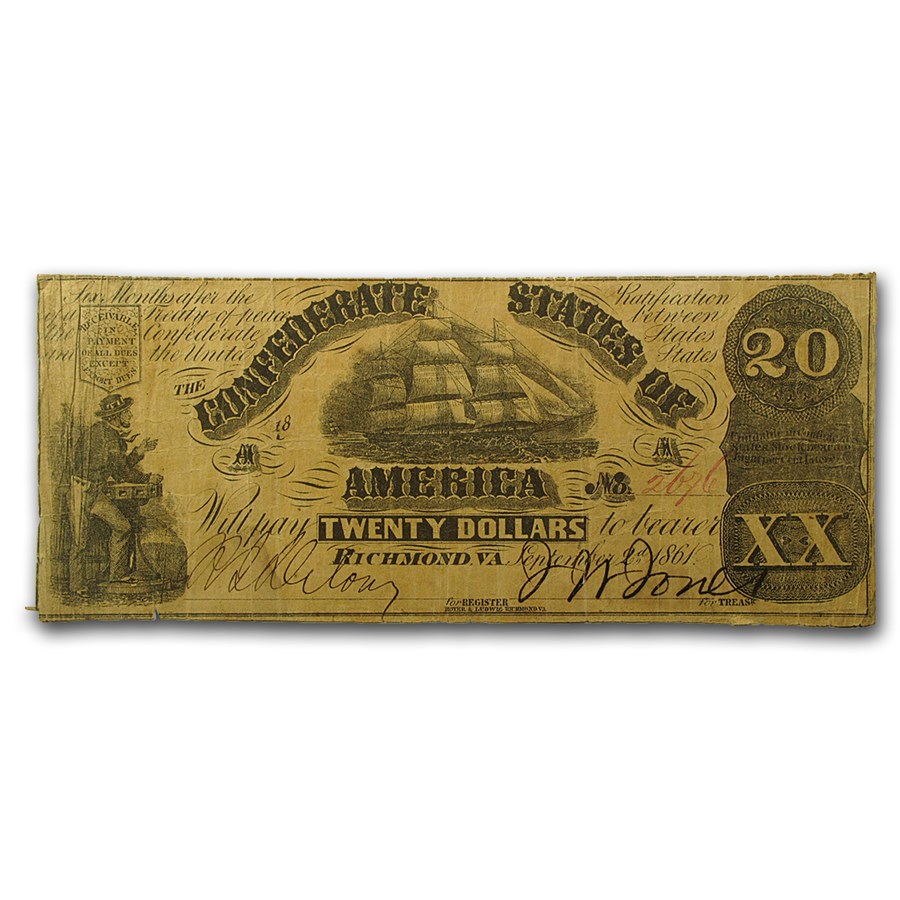 1861 $20 (T-18) Sailing Ship Fine
