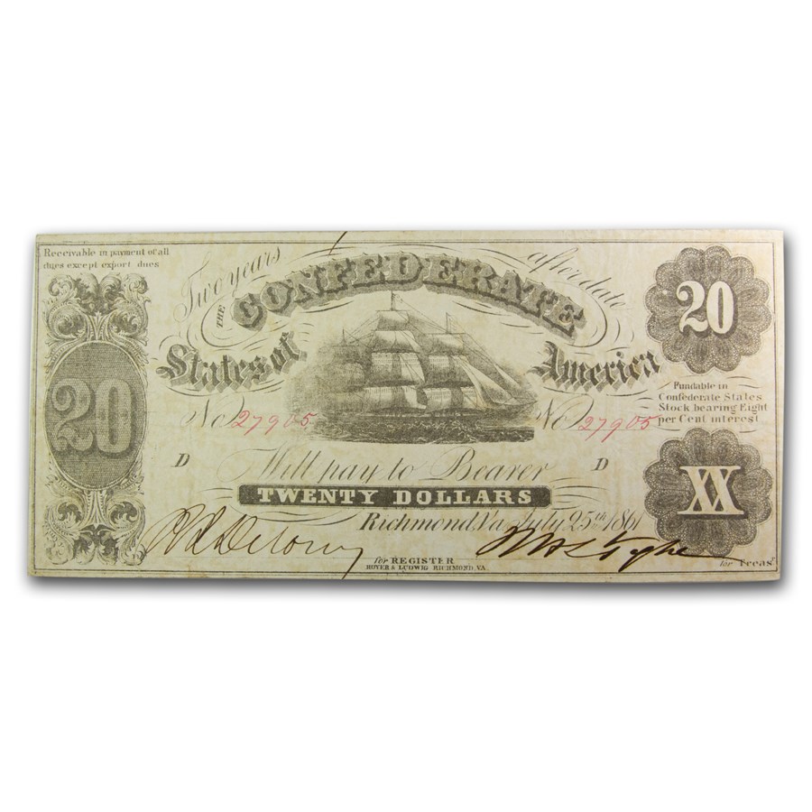 1861 $20 (T-9) Sailing Ship Ch VF (Small XX)