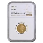 1861 $3 Gold Princess AU-55 NGC
