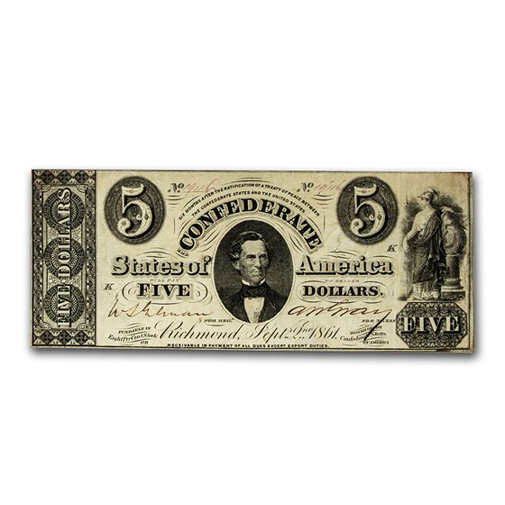 1861 $5.00 (T-34) C. G. Memminger VF Cancelled 1861 $5.00 (T-34) C. G. Memminger VF Cancelled