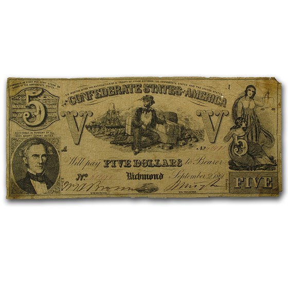 1861 $5.00 (T-37) Sailor on Cotton Bales Fine