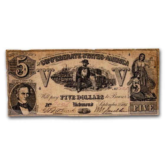 1861 $5.00 (T-37) Sailor on Cotton VG 1861 $5.00 (T-37) Sailor on Cotton VG