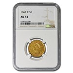 1861 $5 Liberty Gold Half Eagle AU-53 NGC