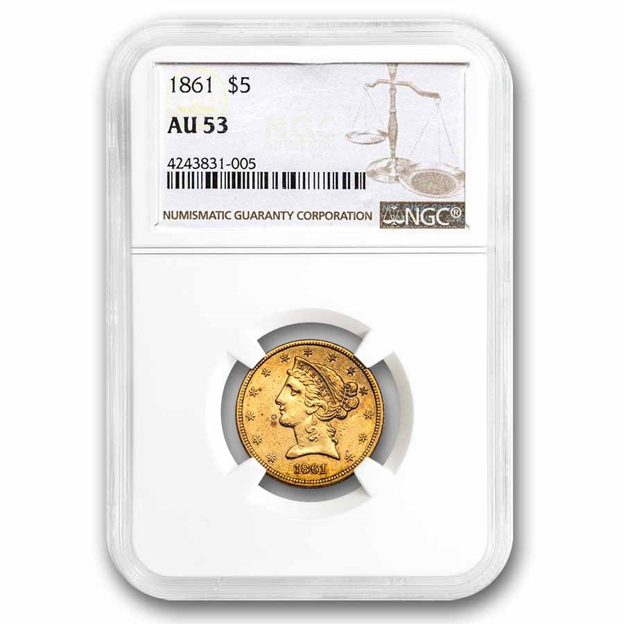 1861 $5 Liberty Gold Half Eagle AU-53 NGC