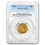 1861 $5 Liberty Gold Half Eagle AU-53 PCGS