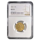 1861 $5 Liberty Gold Half Eagle AU-55 NGC