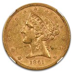 1861 $5 Liberty Gold Half Eagle AU-55 NGC