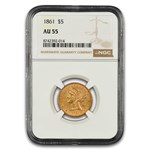 1861 $5 Liberty Gold Half Eagle AU-55 NGC