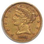 1861 $5 Liberty Gold Half Eagle AU-55 PCGS