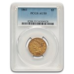1861 $5 Liberty Gold Half Eagle AU-55 PCGS
