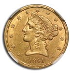 1861 $5 Liberty Gold Half Eagle AU-58 NGC CAC
