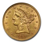 1861 $5 Liberty Gold Half Eagle AU-58 NGC