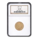 1861 $5 Liberty Gold Half Eagle AU-58 NGC