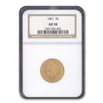 1861 $5 Liberty Gold Half Eagle AU-58 NGC