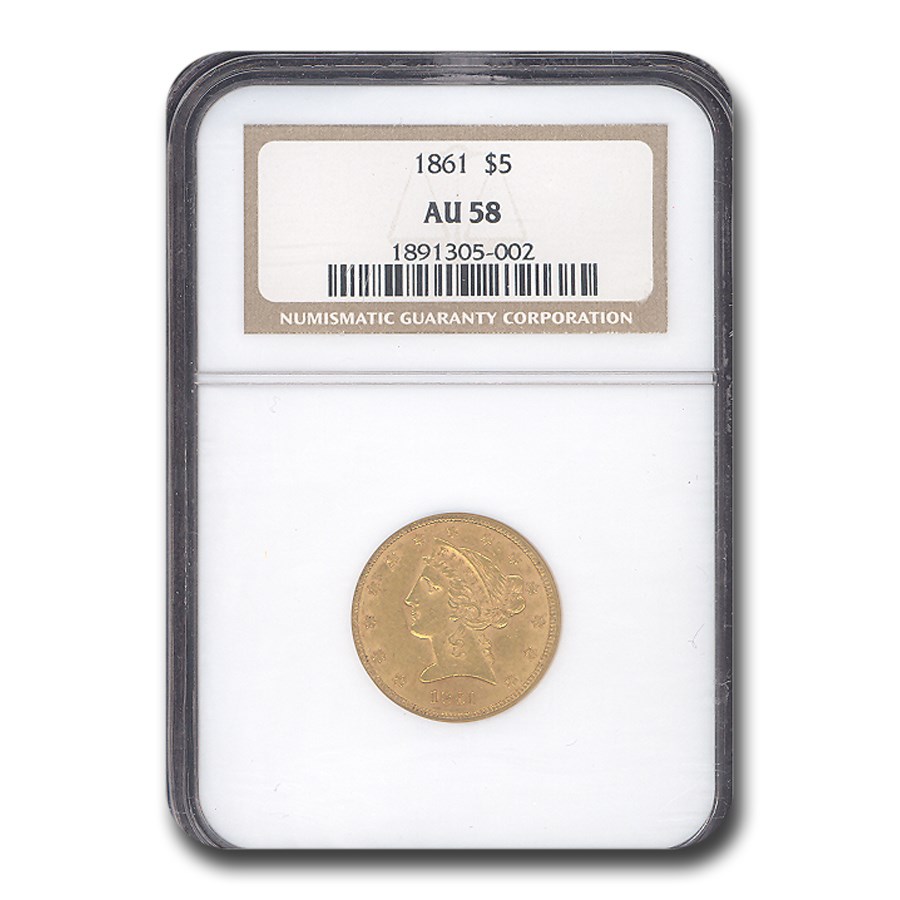 1861 $5 Liberty Gold Half Eagle AU-58 NGC